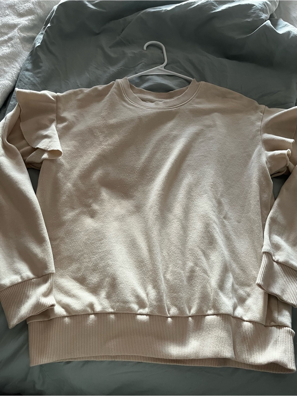 aerie Cream Ruffle-Shoulder Crewneck Sweatshirt